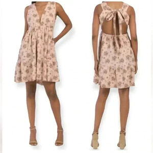 NWOT HOUSE OF HARLOW 1960 Revolve Pink Floral Linen Flared Mini Dress - Size: S